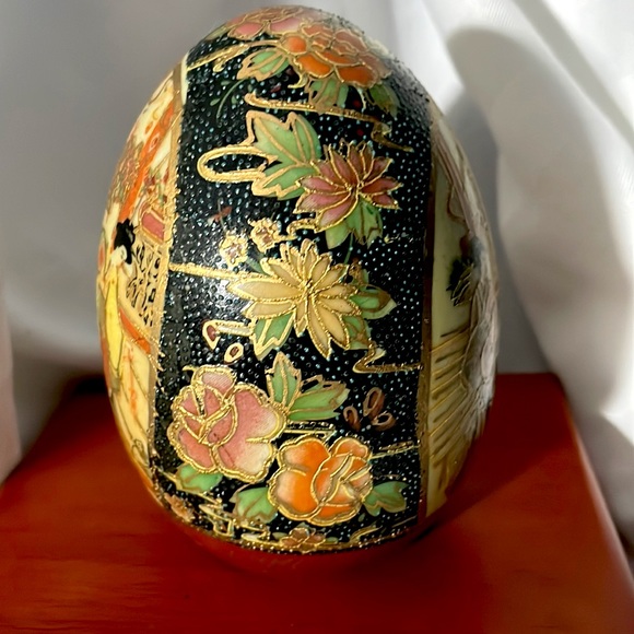 Vintage 4” Gold Gilded & Painted by Hand Porcelain Royal Satsuma Oriental Egg - Picture 9 of 14